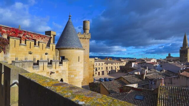 Sunset in the town and castle in the town and municipality of Olite. Navarre. Spain. Europe