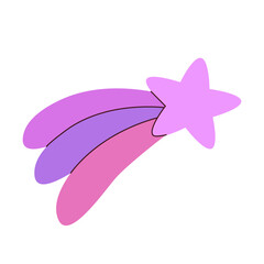 Vector star with rainbow trail in purple palette, celestial object, magic design element for designs related to sleep and fantasy world.