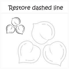 chickpeas. Repair the dotted line. Handwriting practice. Educational game for toddlers and preschoolers. Cartoon style. Isolated vector illustration, eps