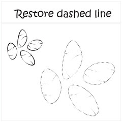 chia seeds. Repair the dotted line. Handwriting practice. Educational game for toddlers and preschoolers. Cartoon style. Isolated vector illustration, eps