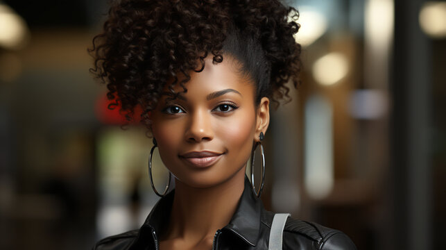 Profile picture of a strong confident young black woman  - business suit - business professional - stylish fashion