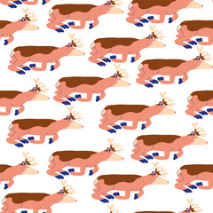 seamless pattern with deer in vector. artiodactyl mammal.For background, wallpaper, textile, print, wrapping. A series of animal images in flat style