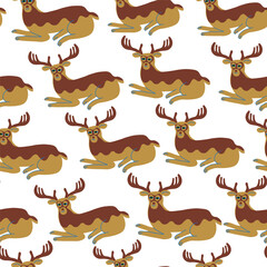 seamless pattern with deer in vector. artiodactyl mammal.For background, wallpaper, textile, print, wrapping. A series of animal images in flat style