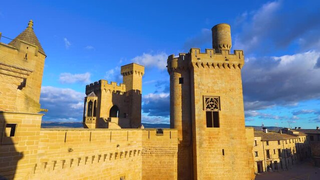 Sunset in the town and castle in the town and municipality of Olite. Navarre. Spain. Europe