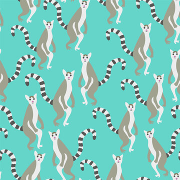seamless pattern with Limur in vector. wild animal in flat style.For background, wallpaper, textile, print, wrapping. Series of animal images in flat style