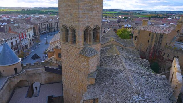 Sunset in the town and castle in the town and municipality of Olite. Navarre. Spain. Europe