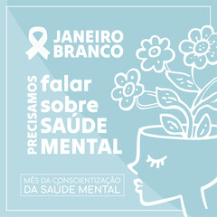 Banner in portuguese for composition White January Mental prevention brazil - Campanha Janeiro Branco