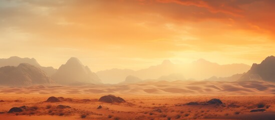 Fototapeta na wymiar Mountain hills landscape with desert dust on skyline