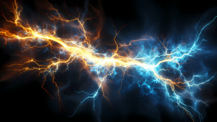 3d render, lightning bolt strike in the sky, dark storm clouds, bright flash with electric jolts