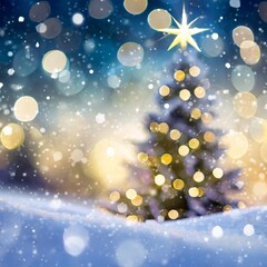 Naklejka premium Christmas tree with falling snow