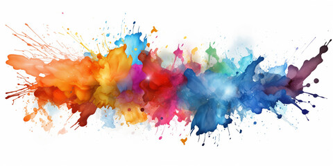 Watercolor splat over white background, colorful, intense textures, colorful collage, saturated, color-madness master, shaped canvas, aquarellist - Generative AI