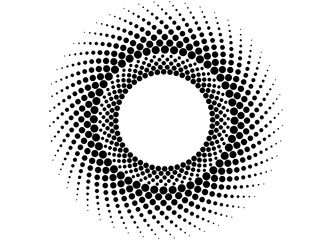 Round vector pattern of black dots on a white background. Halftone frame. Ring with a smooth transition. Vector background.