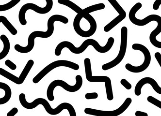 Fun black doodle patterns on a white background. Children's vector background. Abstract illustration. For packaging design, covers, advertising