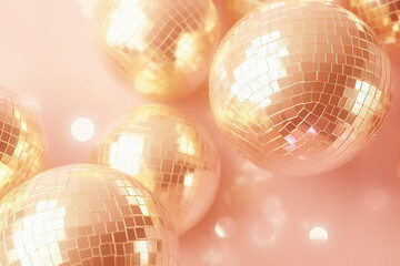 Fototapeta na wymiar disco ball pattren in color of the year 2024 peach fuzz, shiny festive background