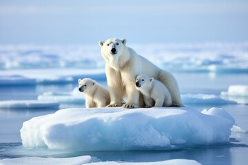 Polar bears family on the ice