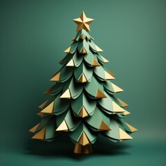 Obraz premium Handmade Christmas tree, folded paper cut style, Happy New year and merry Christmas greeting