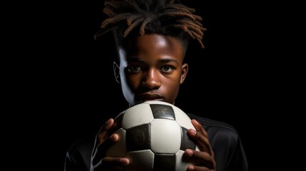 African adolescent boy holding a soccer ball