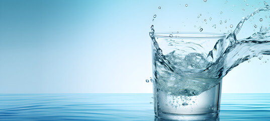 banner of glass of pure water - obrazy, fototapety, plakaty