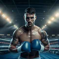Fototapeta na wymiar Emotional strong man boxers in dynamic action in boxing ring