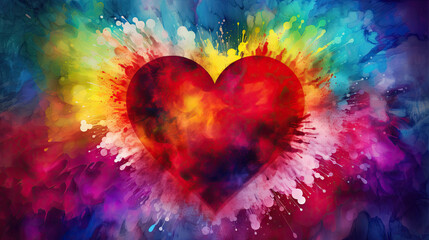 Abstract red heart on rainbow background as wallpaper illustration