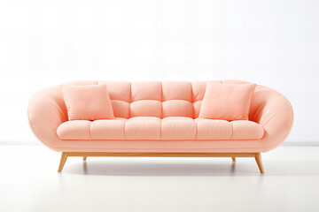 modern sofa in color of the year 2024 peach fuzz on a white background