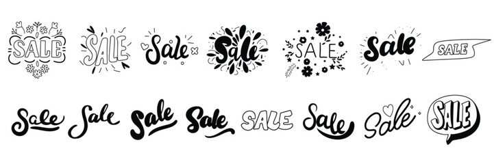 Collection of square text banner for Sale. Handwriting text Sale inscriptions set. Black text banners set. Hand drawn vector art