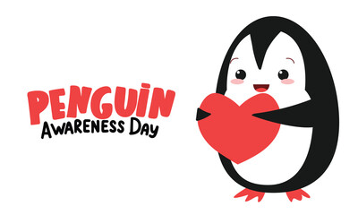 Penguin Awareness Day banner. Handwriting text banner Penguin Awareness Day with abstract penguin. Hand drawn vector art.