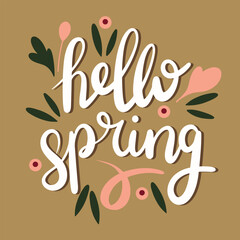 Hello Spring inscription banner. Handwriting text banner Hello Spring square composition. Hand drawn vector art. © clelia-clelia