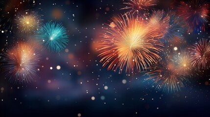 Fototapeta na wymiar A banner background with fireworks, a festive, new year celebration backdrop - AI Generative