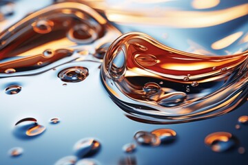 Abstract golden oil pattern texture, liquid gel orange essence, vegetable oil surface macro, cosmetic serum swatch closeup