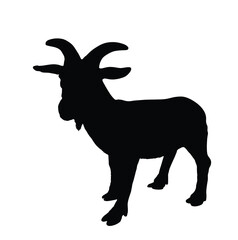 Goat vector silhouette illustration isolated on white background. Farm animal symbol. Goat shape shadow.