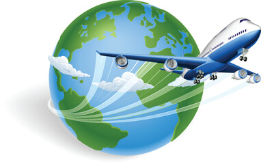Airplane flying around the world