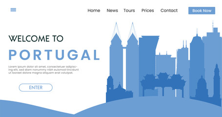Welcome to Portugal landmark background vector illustration. Travel and Tourism Poster.