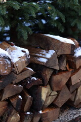 stack of firewood in winter