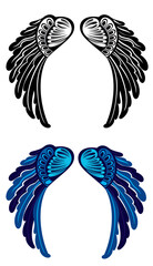 Wings symbol. Doodle stylized birds wings.  Design elements 