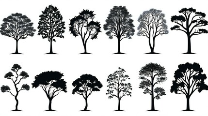 Fototapeta premium set of hand drawn tree silhouette