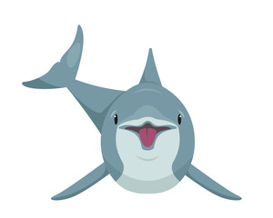 Dolphin animal front view. Cute swimming dolphins icon isolated on white background. Ocean aquatic animal. Vector flat or cartoon illustration.