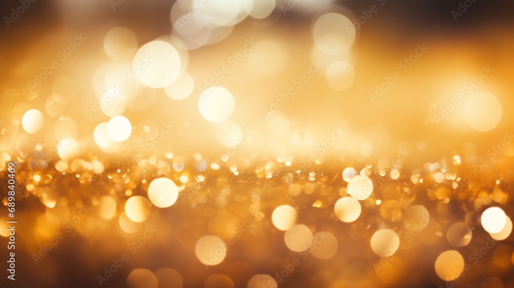 Poster blurred bokeh golden banner backdrop. empty space for text or logo - ai generative