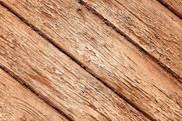Old vintage bright textured cracked wooden surface. Can be used like backdrop. Demonstrating color of 2024 year - peach.