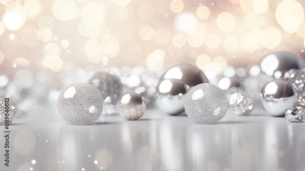Poster Blurred bokeh white/silver banner backdrop. empty space for text or logo - AI Generative