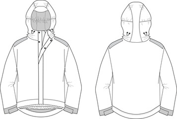 Windbreaker with hoodie fashion cad illustration  - obrazy, fototapety, plakaty