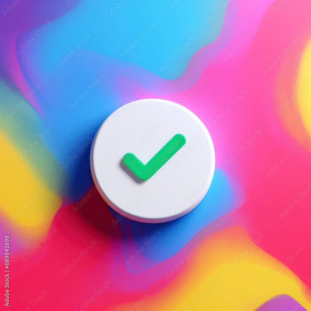 Poster white round button on a colorful background. ai generative