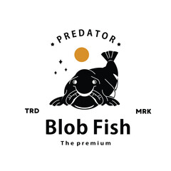 vintage retro hipster blob fish logo vector outline silhouette art icon