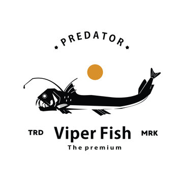 vintage retro hipster viper fish logo vector outline silhouette art icon