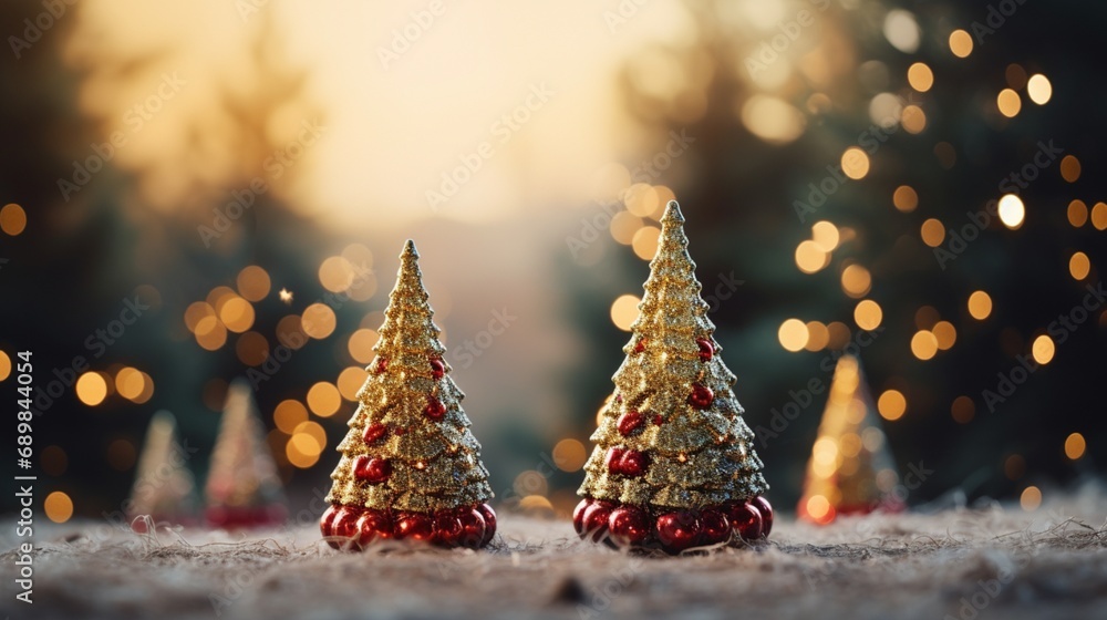 Poster ultra-realistic image of christmas trees with a defocused natural backdrop blurred bokeh - ai genera