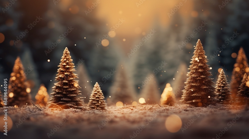 Poster ultra-realistic image of christmas trees with a defocused natural backdrop blurred bokeh - ai genera