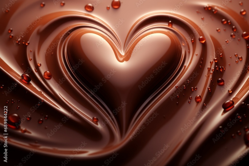Aufkleber melted chocolate in the shape of a heart. background with selective focus and copy space