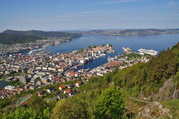 Fototapeta na wymiar The View of Bergen from Mount Floyen, Norway's second largest city.