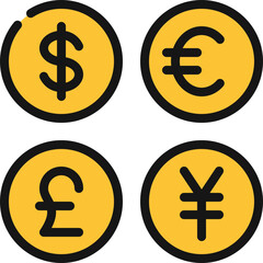 Different Currencies Coins Icon