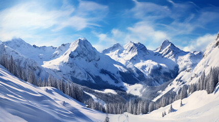 Fototapeta premium Winter in the Swiss alps, Switzerland. Panoramic view. Winter concept.